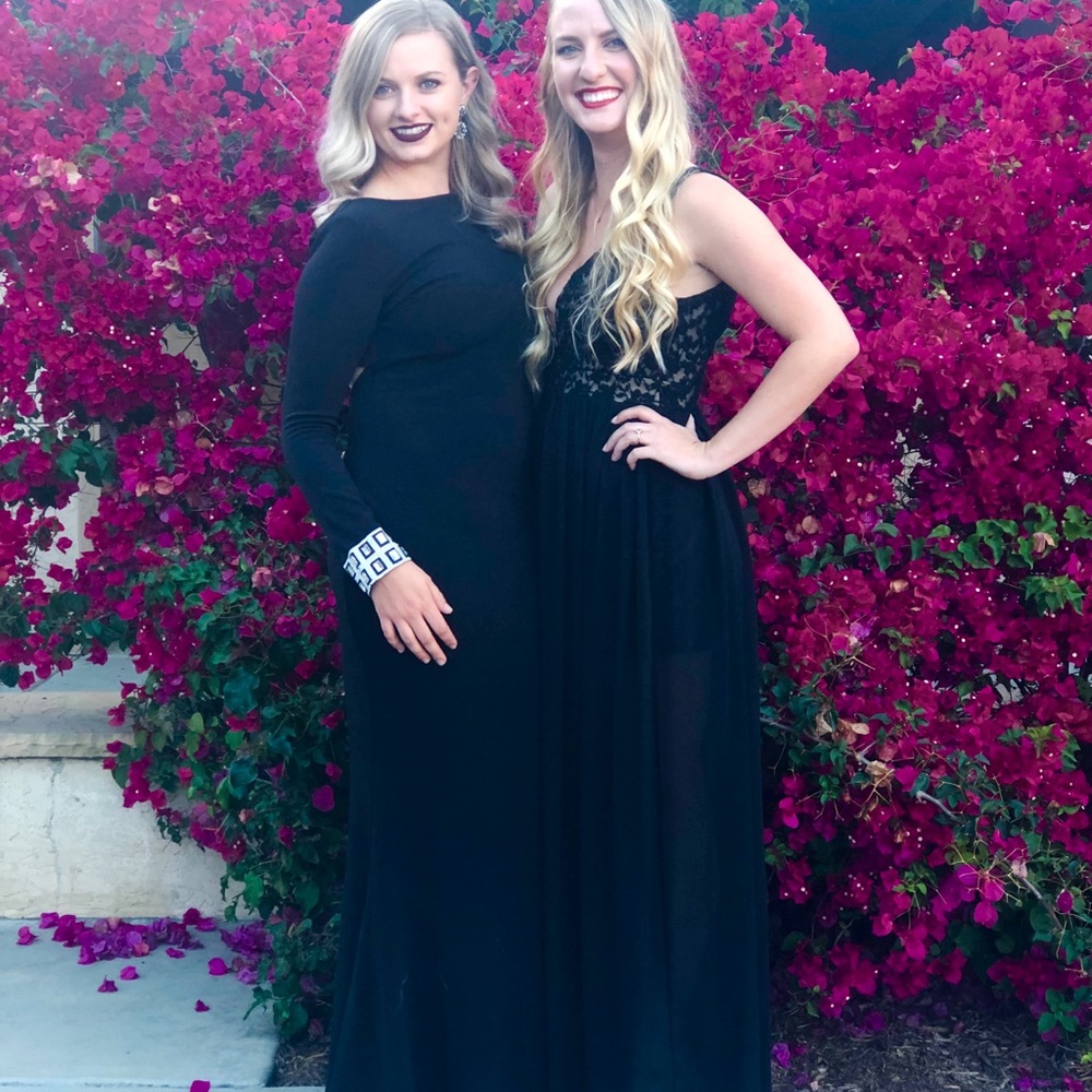 Formal floor length gown with high slit